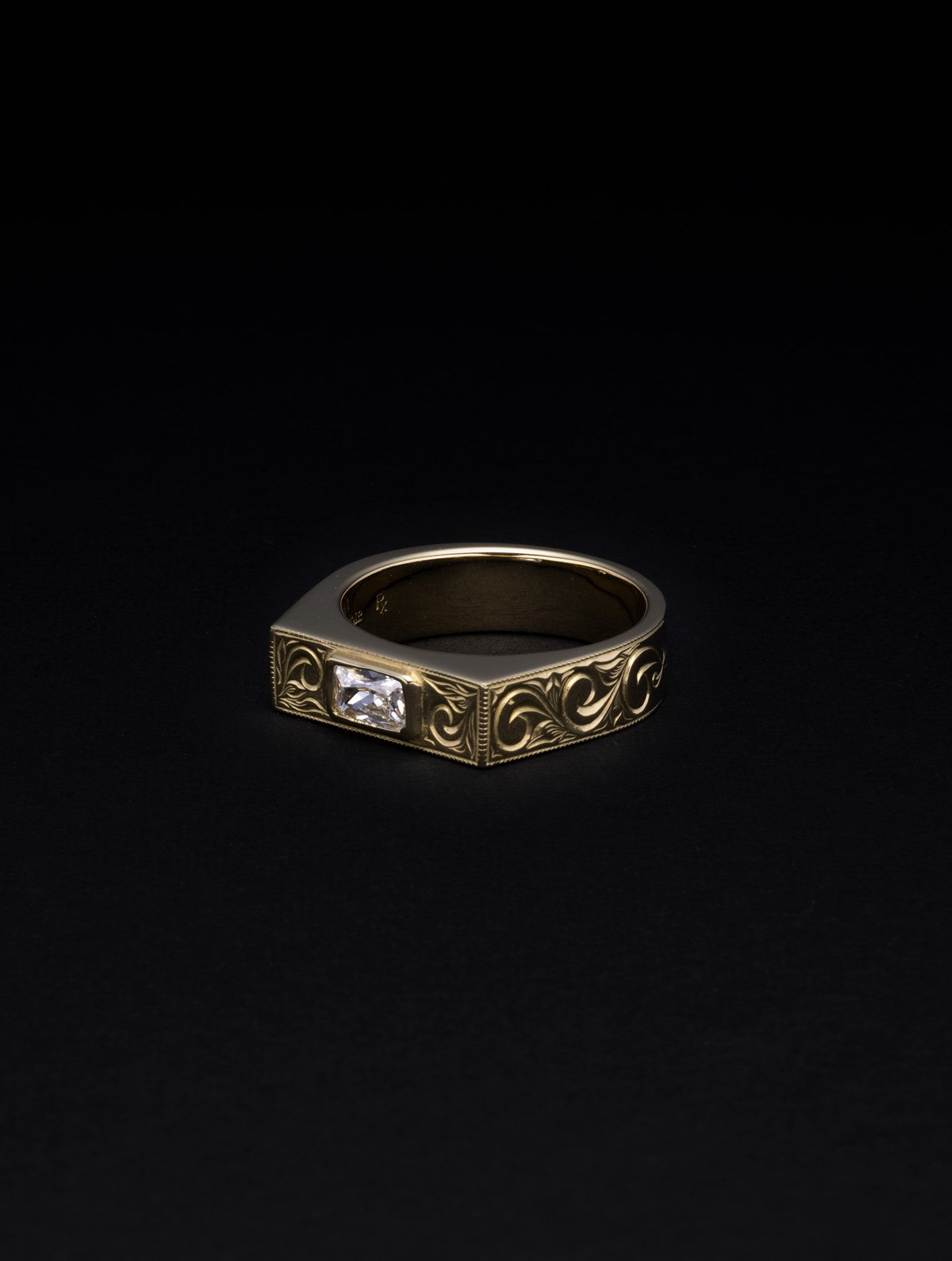 Engraved Octagon Cutstone Ring