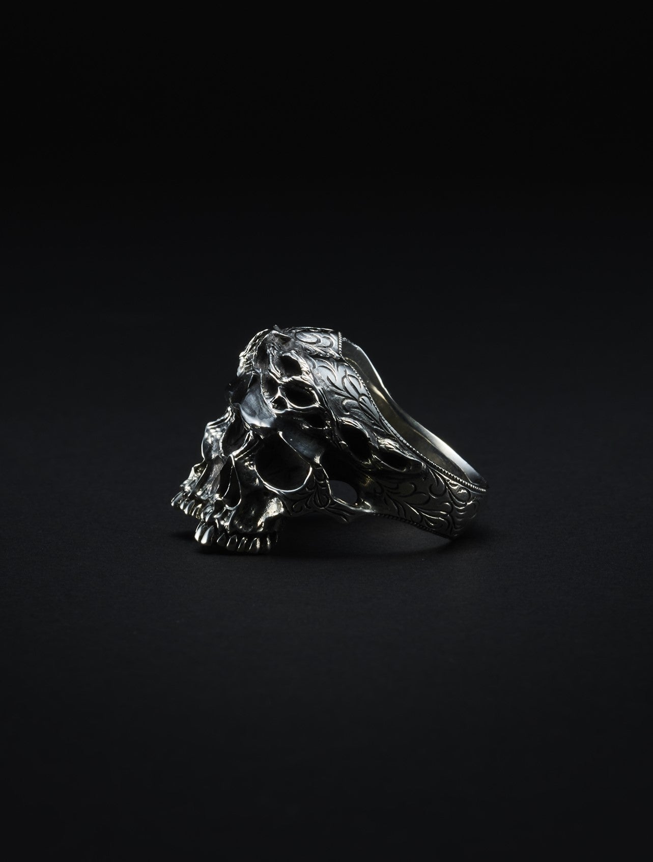 Engraved Calvary Skull Ring